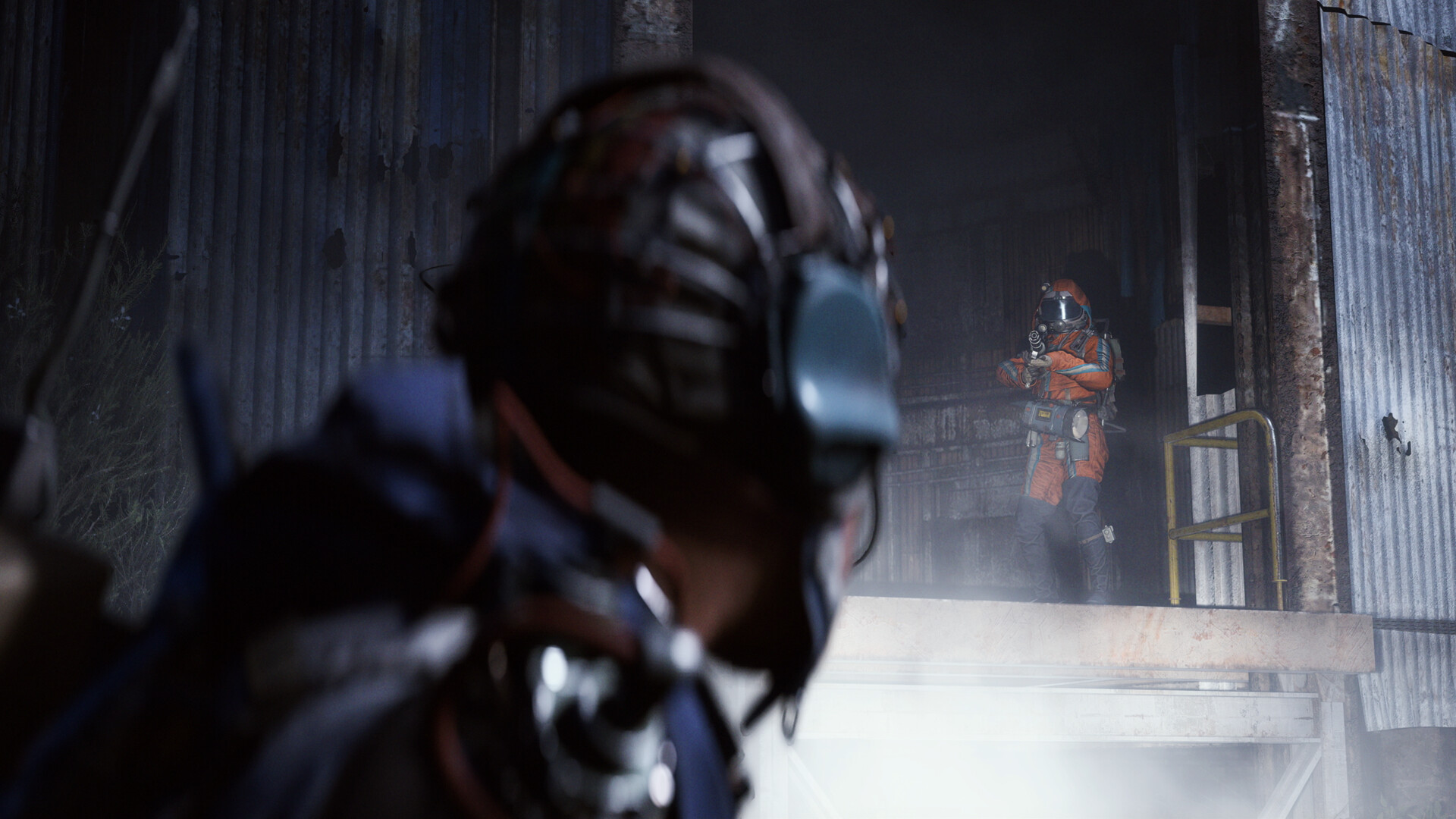 ARC Raiders gameplay screenshot showing players engaging the massive ARC robot army in a ruined city