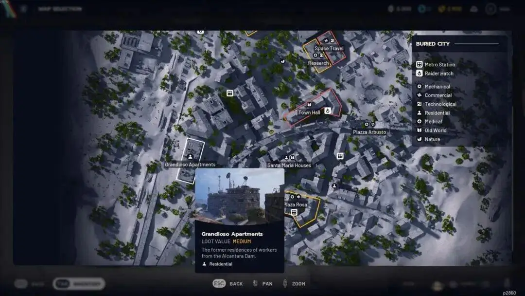 Game strategy map showing alternative methods for gathering loot in 'Buried City,' focusing on locations like Grandioso Apartments and Santa Maria Houses.
