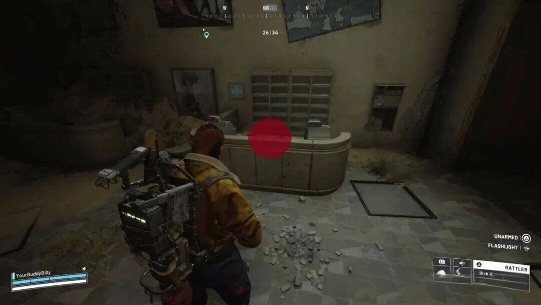 Player placing the ESR Analyzer into the Safe Pocket in Arc Raiders after retrieving it from the pharmacy, preparing for evacuation to Eastern Station.