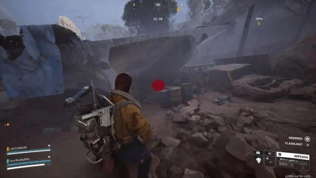 Game screenshot showing the location of 'Major Aiva's Patch' hidden in a small crate, found by heading south from the waypoint and looking for a tunnel on the right side of the road.